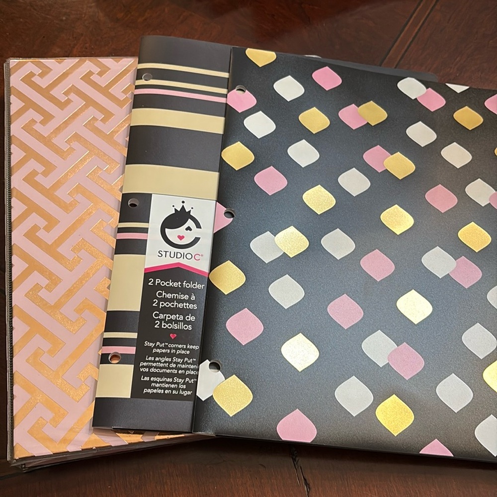Set of one printed 1” binder and two printed poly folders.